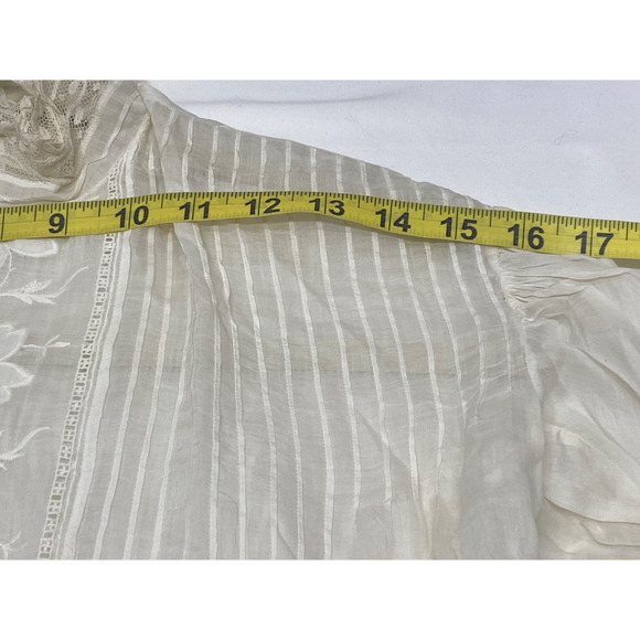 Antique Edwardian White Cotton Floral Embroidered Blouse with long sleeves - Picture 14 of 16